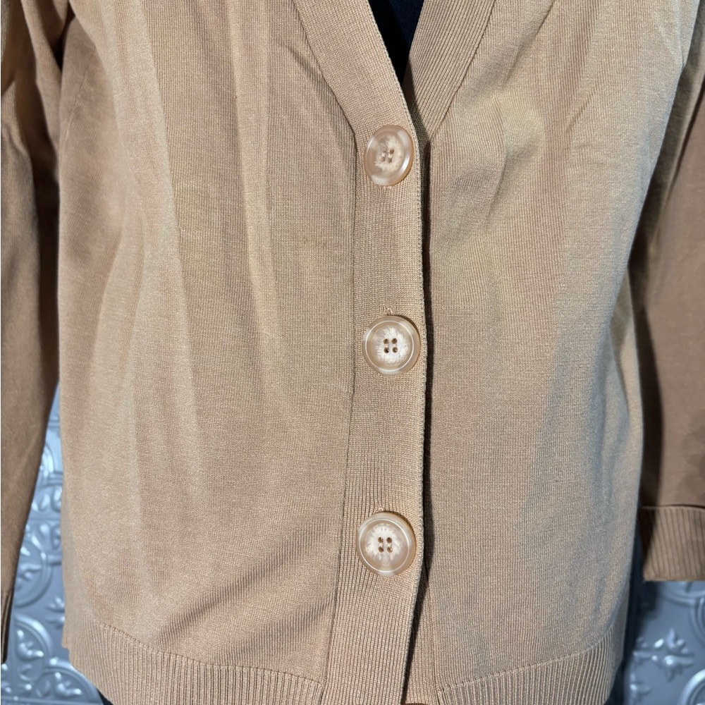 August Silk Carmel Tan Silk Blend Chunky Button Cardigan Sweater size large - Picture 2 of 7